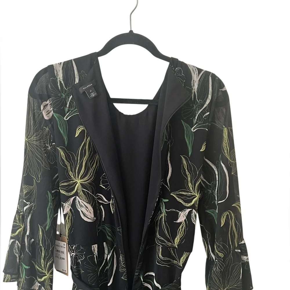 Halogen Black Floral Ruffle Minidress Rich Black NWT XL